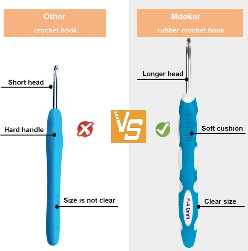 Mdoker Size N/15(10mm) Crochet Hook,Extra Long Crochet Hooks Needles for Arthritic Hands,Ergonomic Grip Soft Handles for Beginners and Experiecced Crochet Lover,Comfortable/Smooth/Ergonomic - Image 2